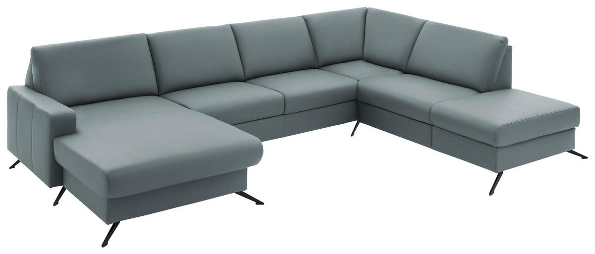 WOHNLANDSCHAFT in Echtleder Blaugrau  - Blaugrau/Schwarz, Design, Leder/Metall (165/339/233cm) - Beldomo Premium