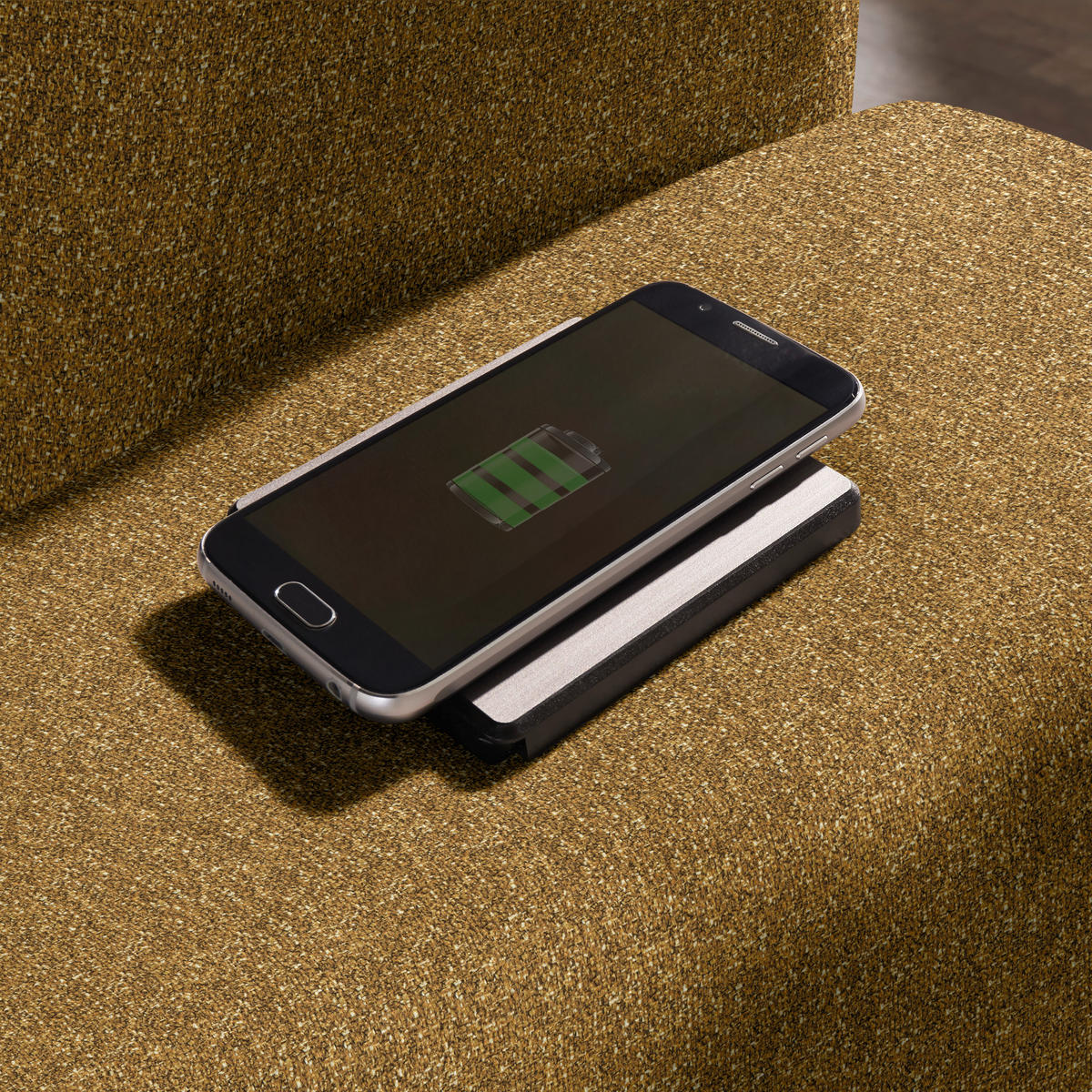 ECKSOFA  in Mikrovelours Senfgelb  288/205 cm  - Senfgelb/Alufarben, Design, Textil (288/205cm) - Sedda