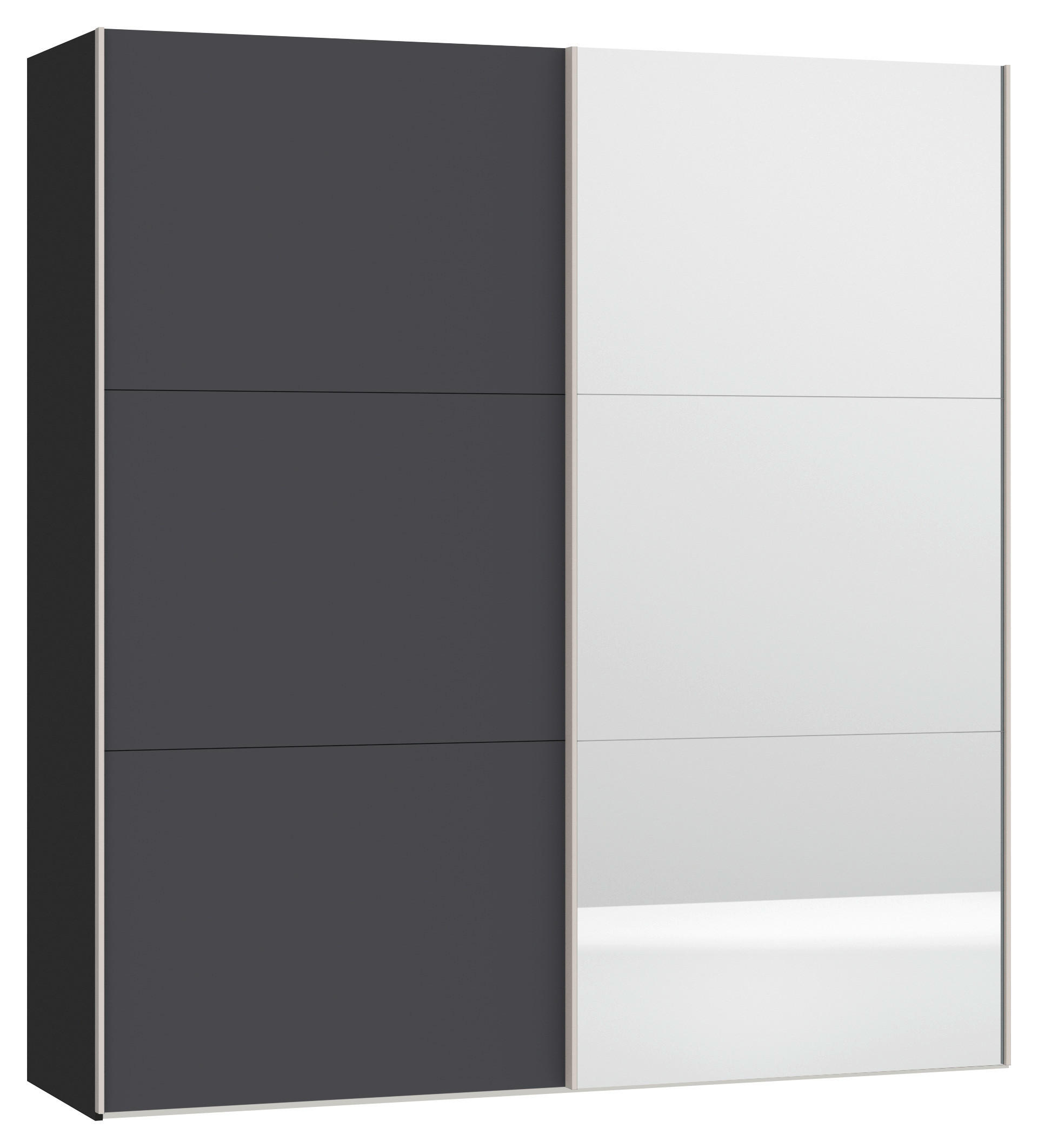SCHWEBETÜRENSCHRANK 203/215/65 cm 2-türig Anthrazit, Schwarz  - Edelstahlfarben/Anthrazit, Design, Glas/Holzwerkstoff (203/215/65cm) - Boxxx