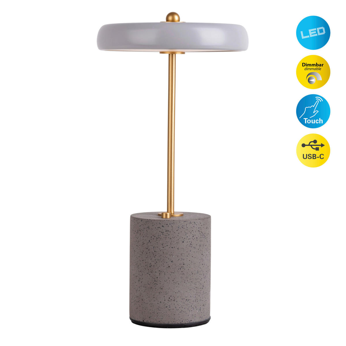 AKKU-TISCHLEUCHTE Seta 15/30 cm  - Goldfarben/Grau, Design, Metall (15/30cm) - Näve