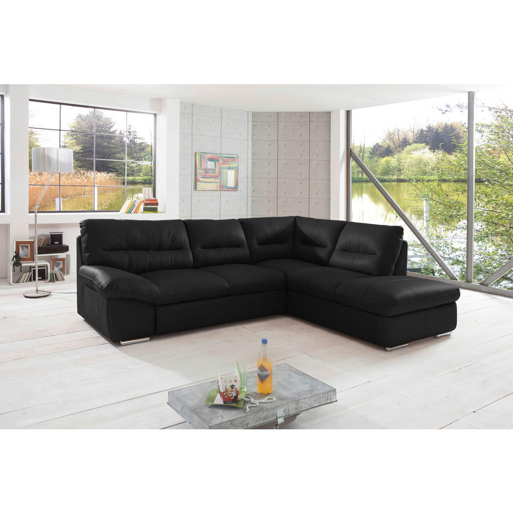 Thumbnail - Livetastic Ecksofa, Schwarz, Leder, Echtleder, Rindleder, 4-Sitzer, Ottomane rechts, L-Form, 268x216 cm, Made in EU, sei...