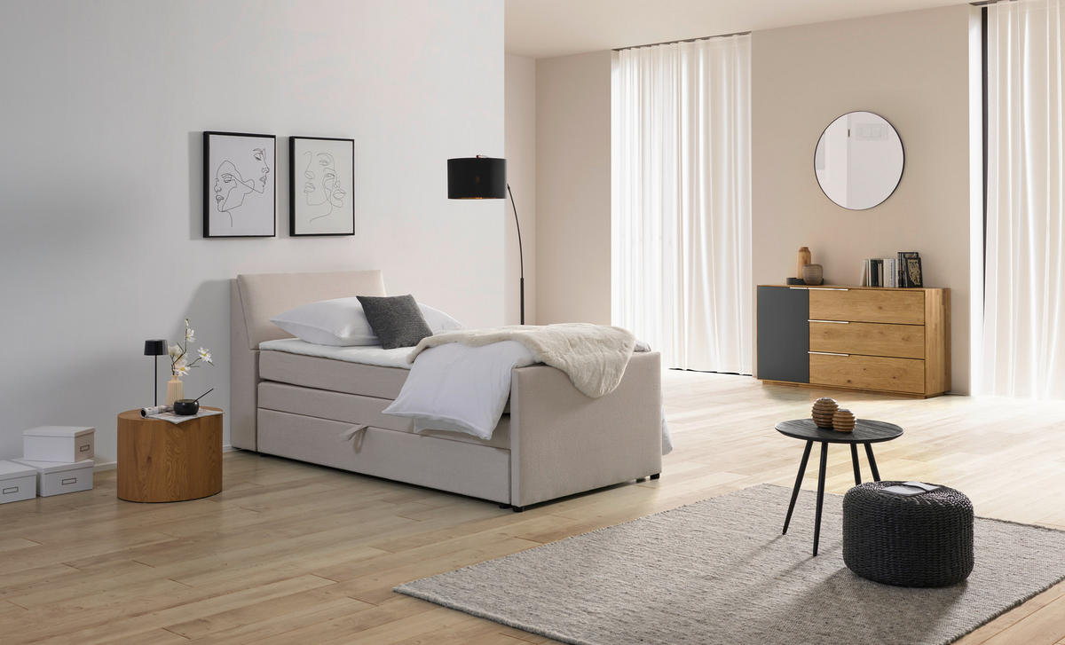 BOXSPRINGBETT 120/200 cm  in Creme  - Creme/Schwarz, Modern, Holz/Textil (120/200cm) - MID.YOU
