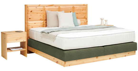 BOXSPRINGBETT 180/200 cm  in Zirbelkieferfarben, Olivgrün  - Zirbelkieferfarben/Olivgrün, Natur, Holz/Textil (180/200cm) - Valnatura