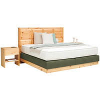 BOXSPRINGBETT 180/200 cm  Zirbelkieferfarben, Olivgrün  - Zirbelkieferfarben/Olivgrün, Natur, Holz/Textil (180/200cm) - Valnatura