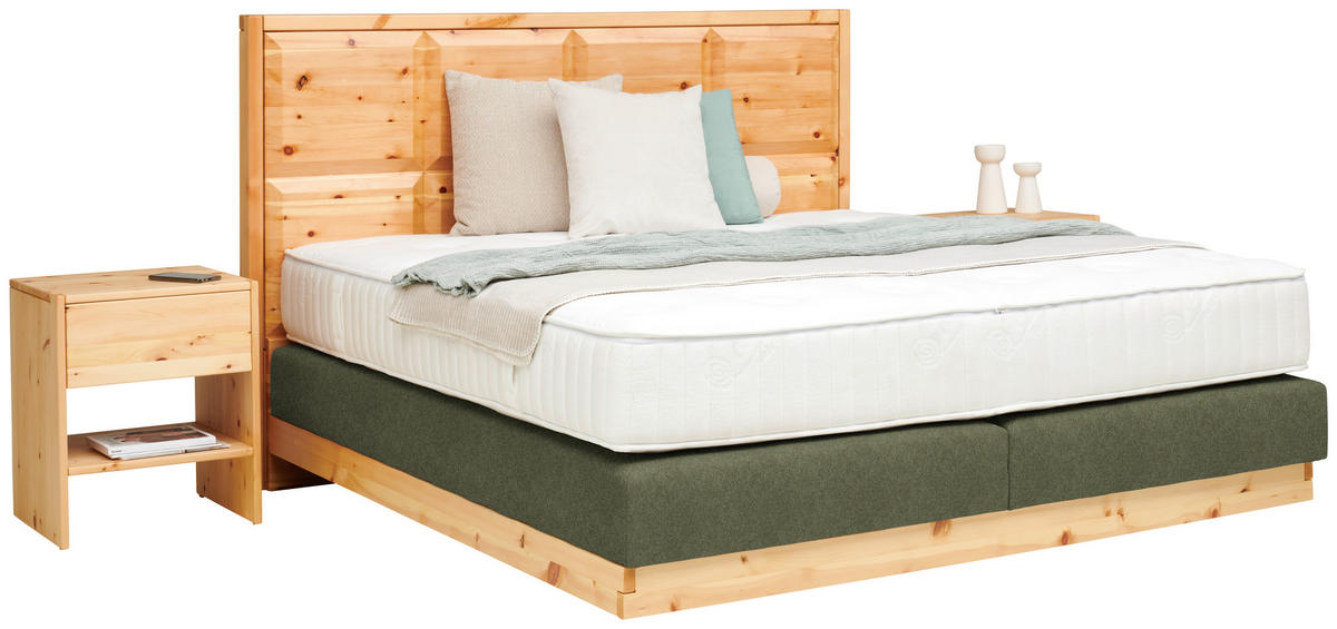 BOXSPRINGBETT 180/200 cm  Zirbelkieferfarben, Olivgrün  - Zirbelkieferfarben/Olivgrün, Natur, Holz/Textil (180/200cm) - Valnatura