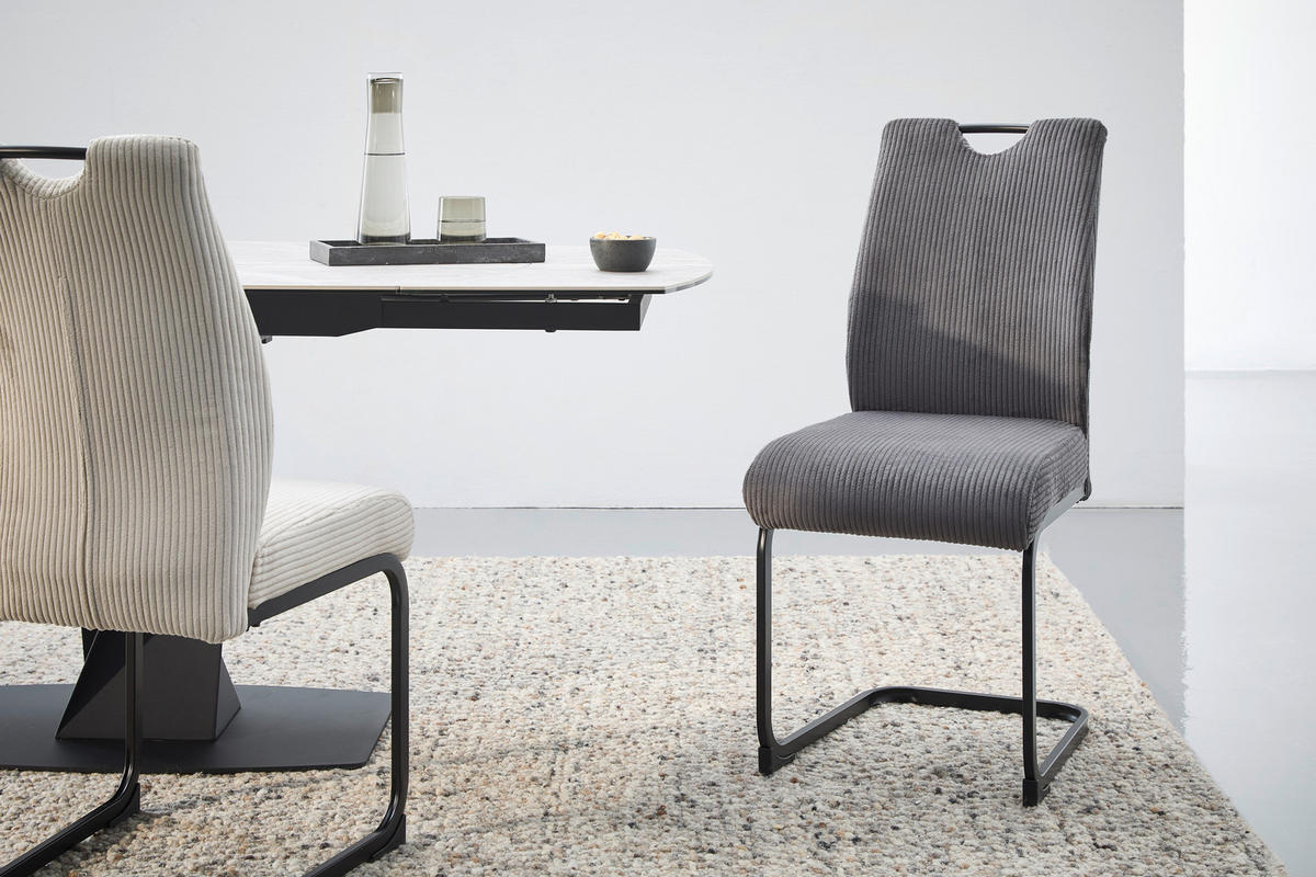 SCHWINGSTUHL  in Eisen Cord  - Anthrazit/Schwarz, Design, Textil/Metall (43/97/57cm) - home24