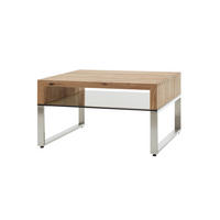 COUCHTISCH in Holz, Metall, Glas 70/70/39 cm  - Edelstahlfarben/Eichefarben, Design, Glas/Holz (70/70/39cm) - Novel
