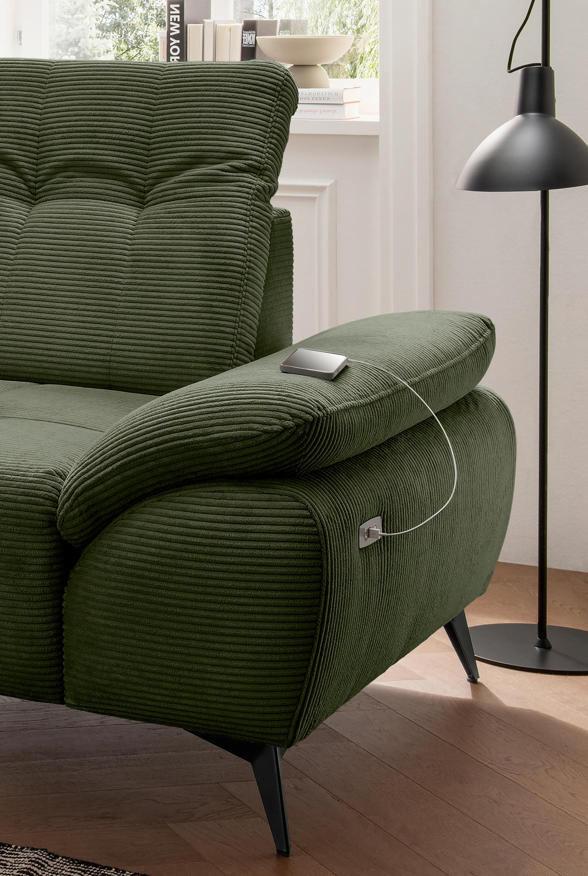 ECKSOFA Cord Dunkelgrün  - Dunkelgrün/Schwarz, Modern, Textil/Metall (180/280cm) - Livetastic