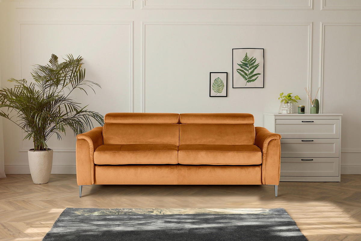 SCHLAFSOFA Samt Cognac  - Chromfarben/Cognac, Design, Textil/Metall (203/77-98/103cm) - MID.YOU