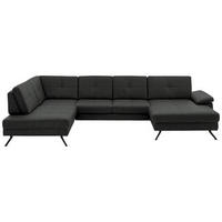 WOHNLANDSCHAFT in Lederlook, Mikrofaser Dunkelgrau  - Dunkelgrau/Schwarz, Design, Textil/Metall (220/343/179cm) - Beldomo System