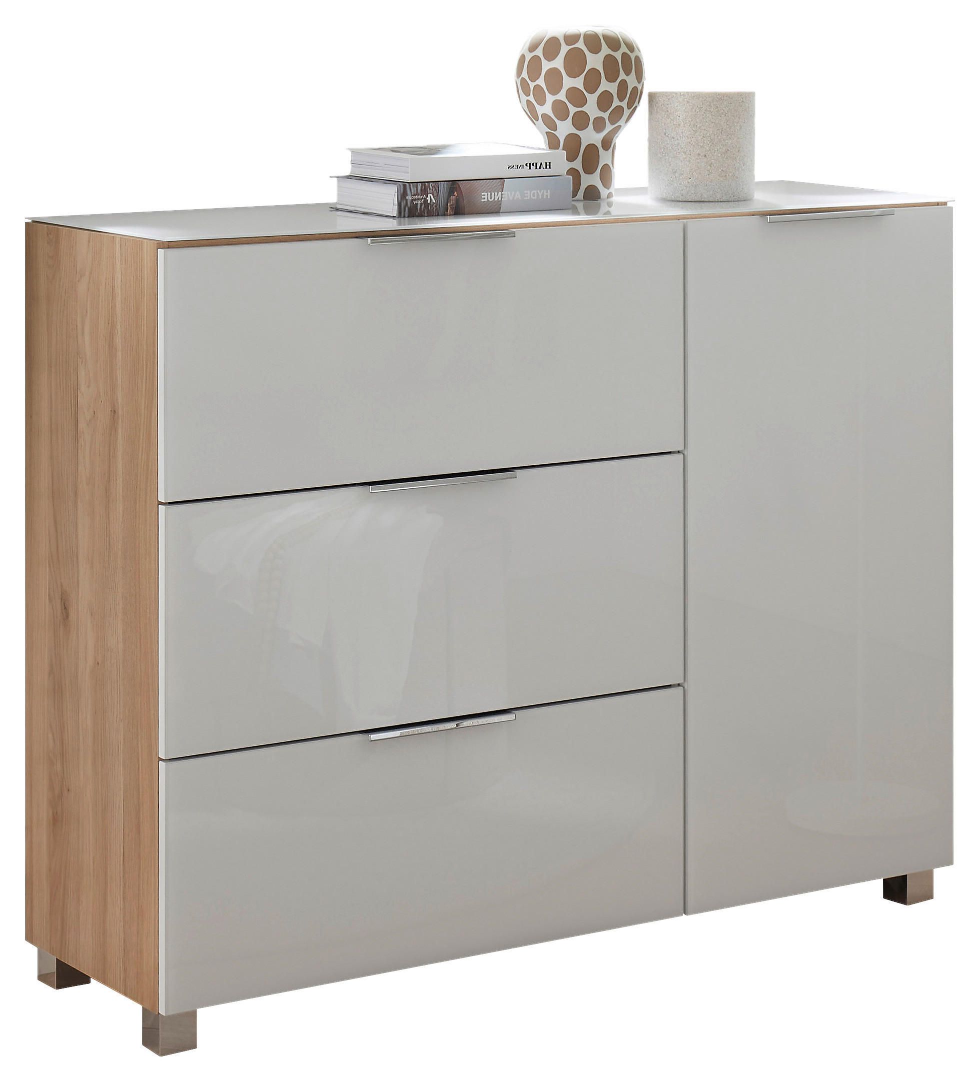 KOMMODE 120,5/96/38,2 cm  in Weiss, Eichefarben  - Chromfarben/Weiss, Konventionell, Glas/Holzwerkstoff (120,5/96/38,2cm) - Xora