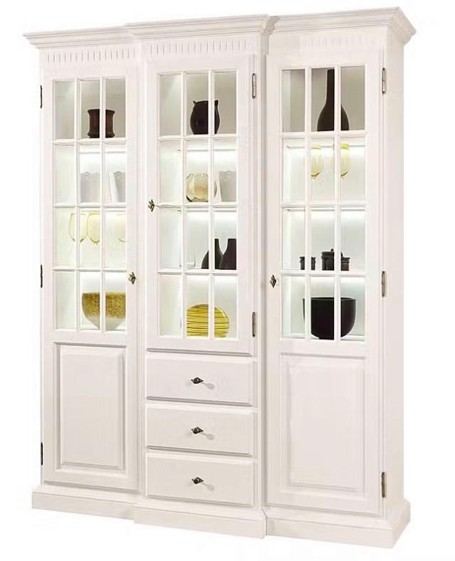 VITRINE in massiv Pinie Weiß  - Weiß/Bronzefarben, LIFESTYLE, Holz/Metall (171/217/51cm) - Livetastic