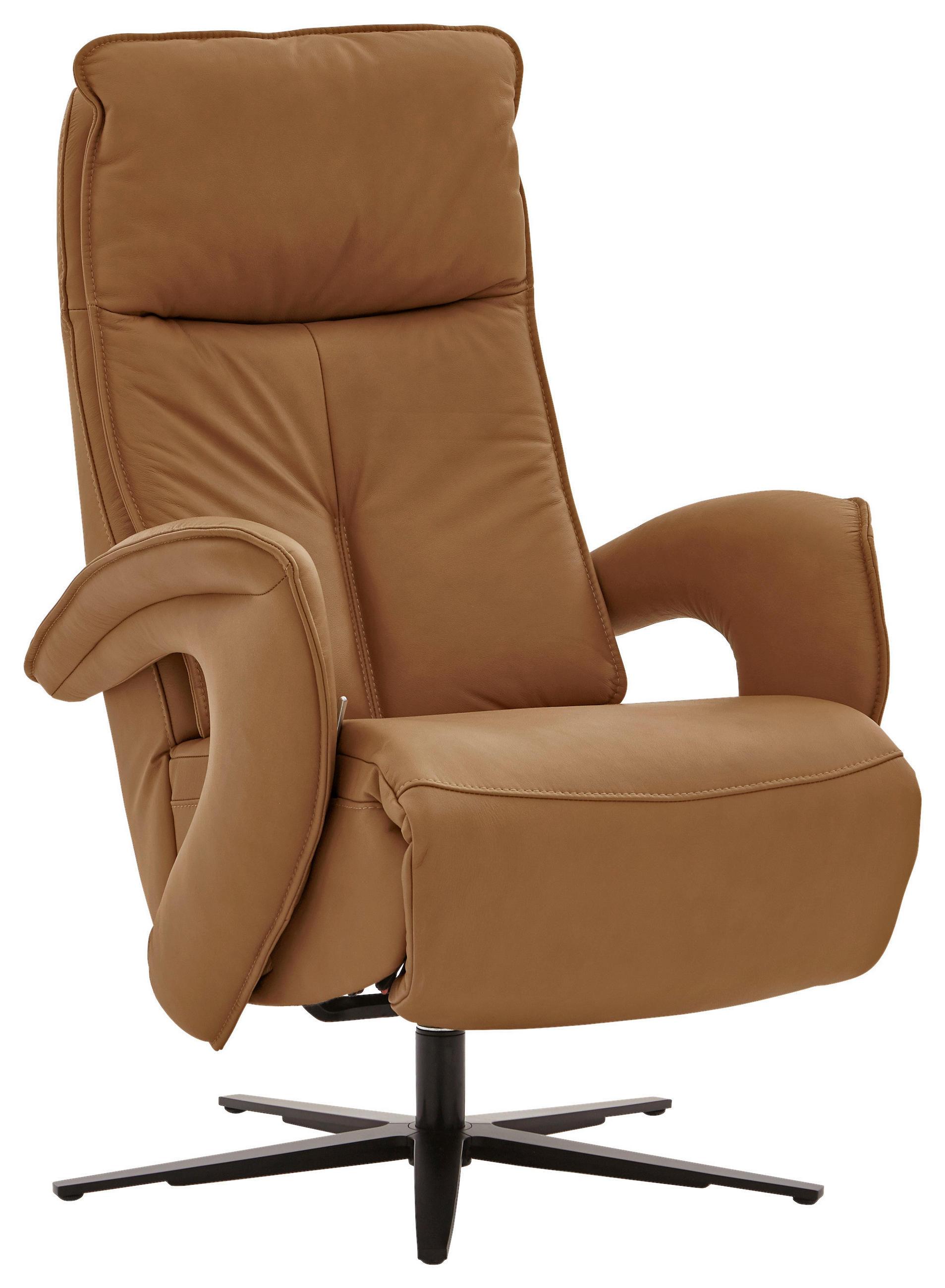 RELAXAČNÍ KŘESLO, kůže, světle hnědá - černá/světle hnědá, Design, kov/kůže (77/110/87cm) - Valdera