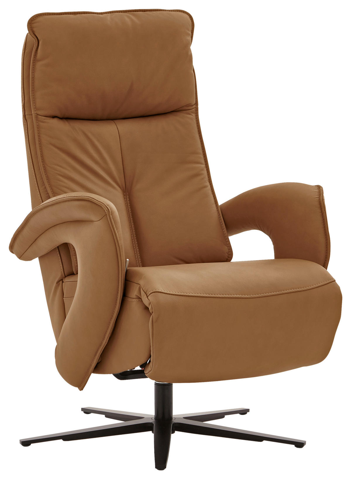 RELAXAČNÍ KŘESLO, kůže, světle hnědá - černá/světle hnědá, Design, kov/kůže (77/110/87cm) - Valdera