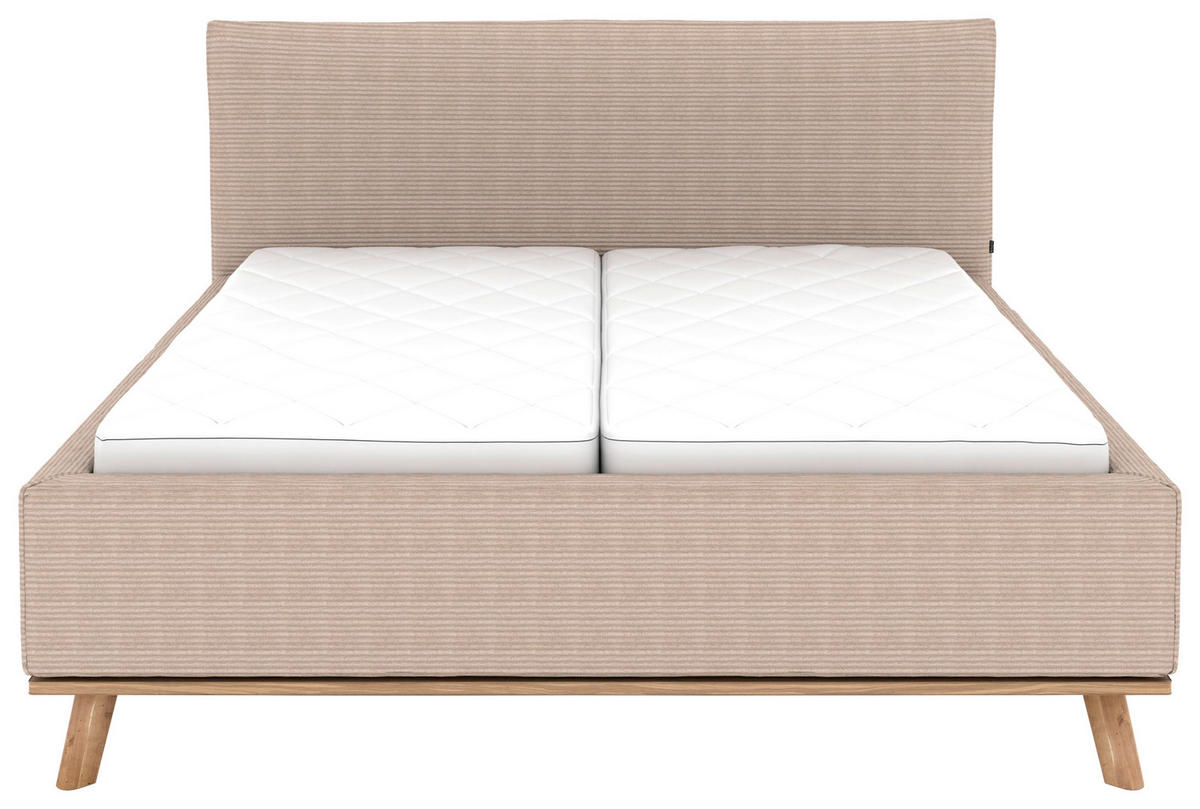 POLSTERBETT Matratze, Lattenrost, Bettkasten 180/200 cm  in Taupe  - Taupe/Eichefarben, Design, Holz/Textil (180/200cm) - Musterring