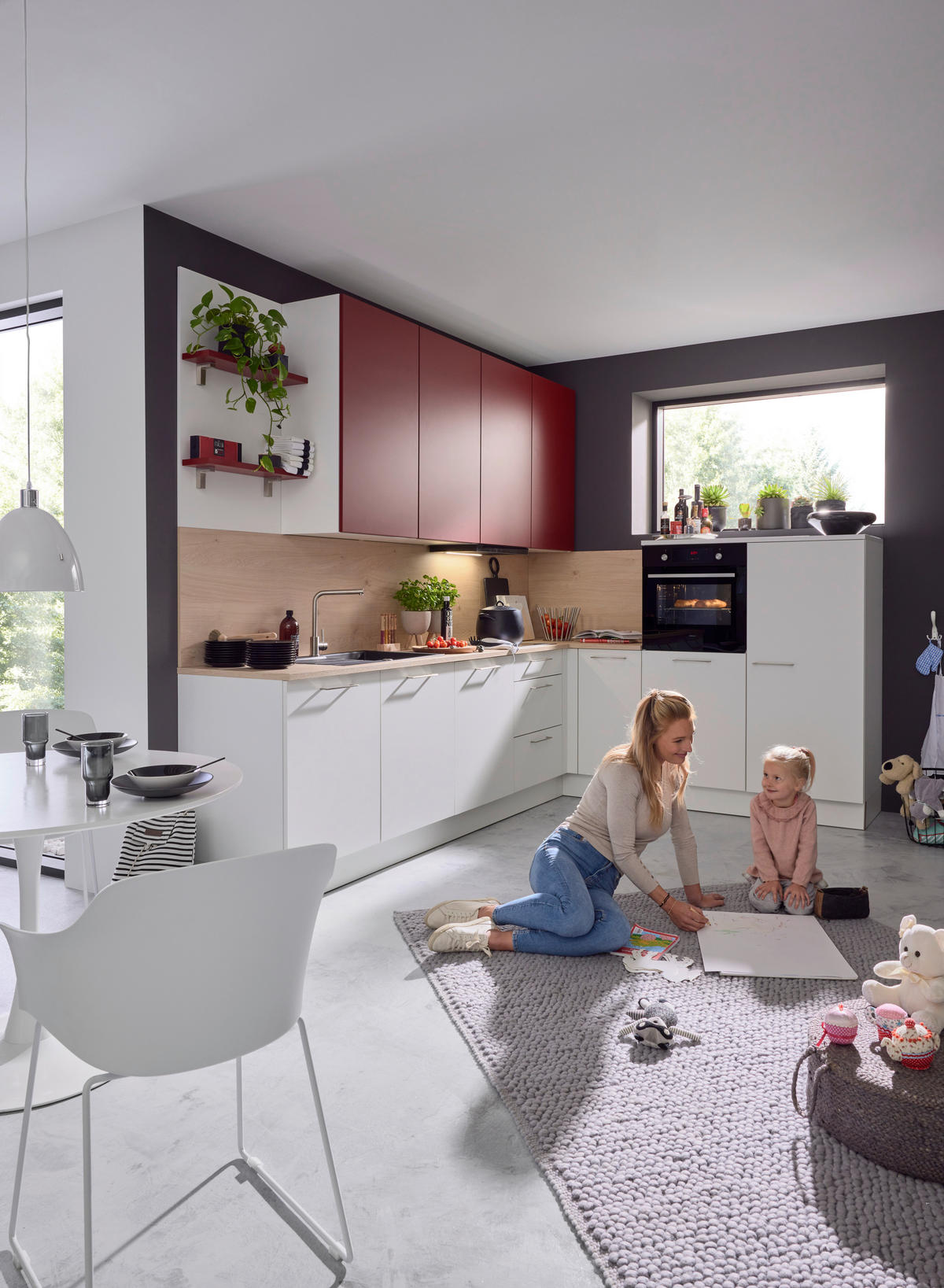EINBAUKÜCHE FEEL  - Eichefarben/Rot, Design, Holzwerkstoff - Dieter Knoll