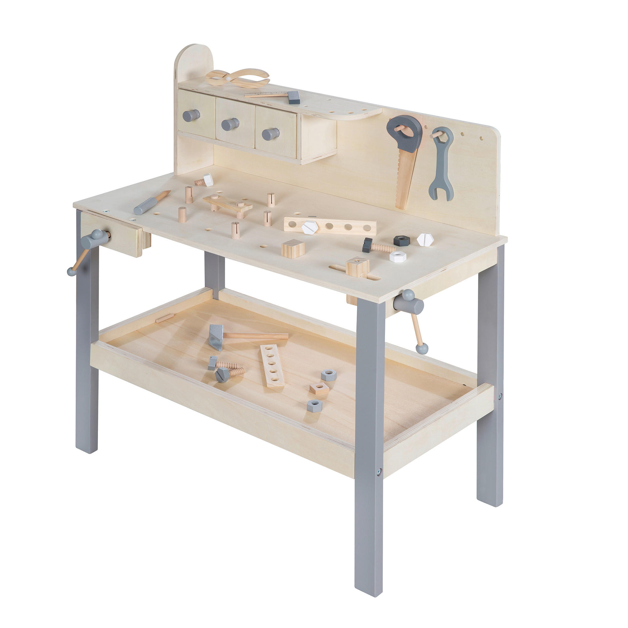 KINDERWERKBANK - Naturfarben/Grau, Basics, Holz/Holzwerkstoff (73/85,5/41cm) - Roba