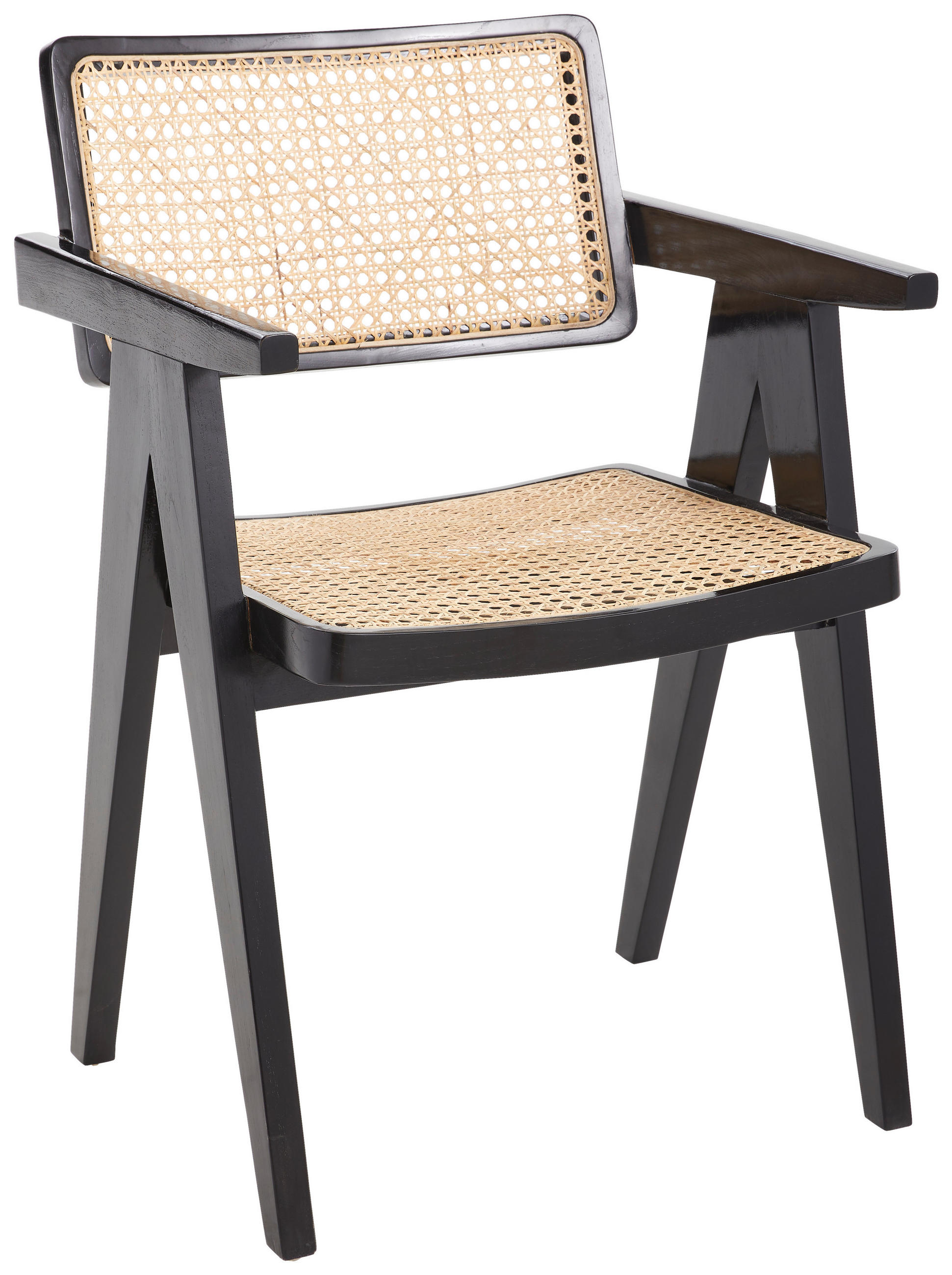 ARMLEHNSTUHL Naturfarben, Schwarz Rattan, Recyclingholz, Teakholz massiv - Schwarz/Naturfarben, Trend, Holz (56/86/62cm) - Livetastic