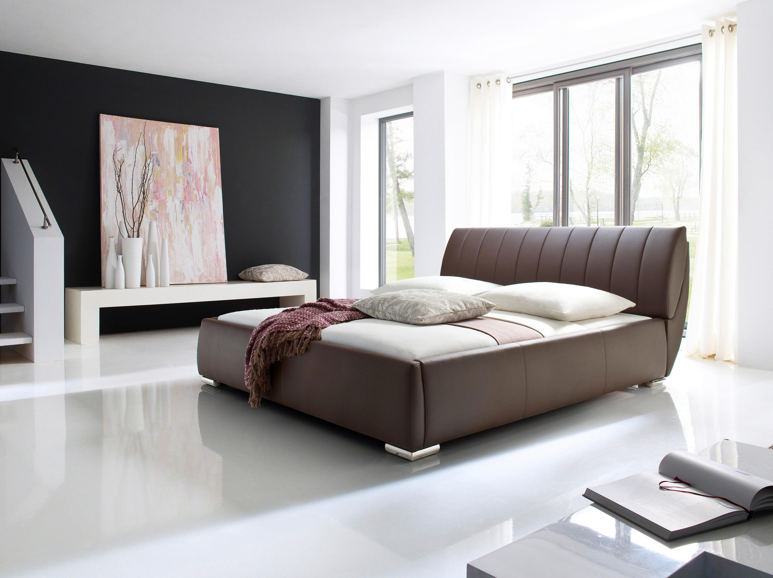 POLSTERBETT 180/200 cm,  in Braun, Bettkasten, Lattenroste,  - Chromfarben/Braun, Design, Holz/Textil (180/200cm) - Livetastic