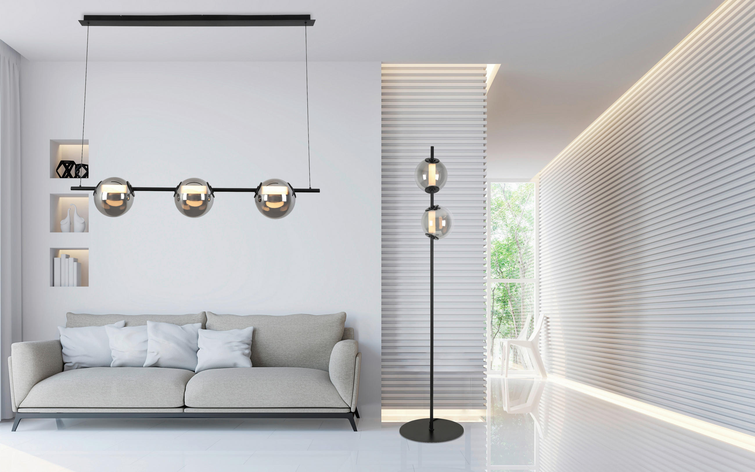 LED-HÄNGELEUCHTE 124/20/215 cm  - Chromfarben/Schwarz, Design, Glas/Kunststoff (124/20/215cm) - Dieter Knoll