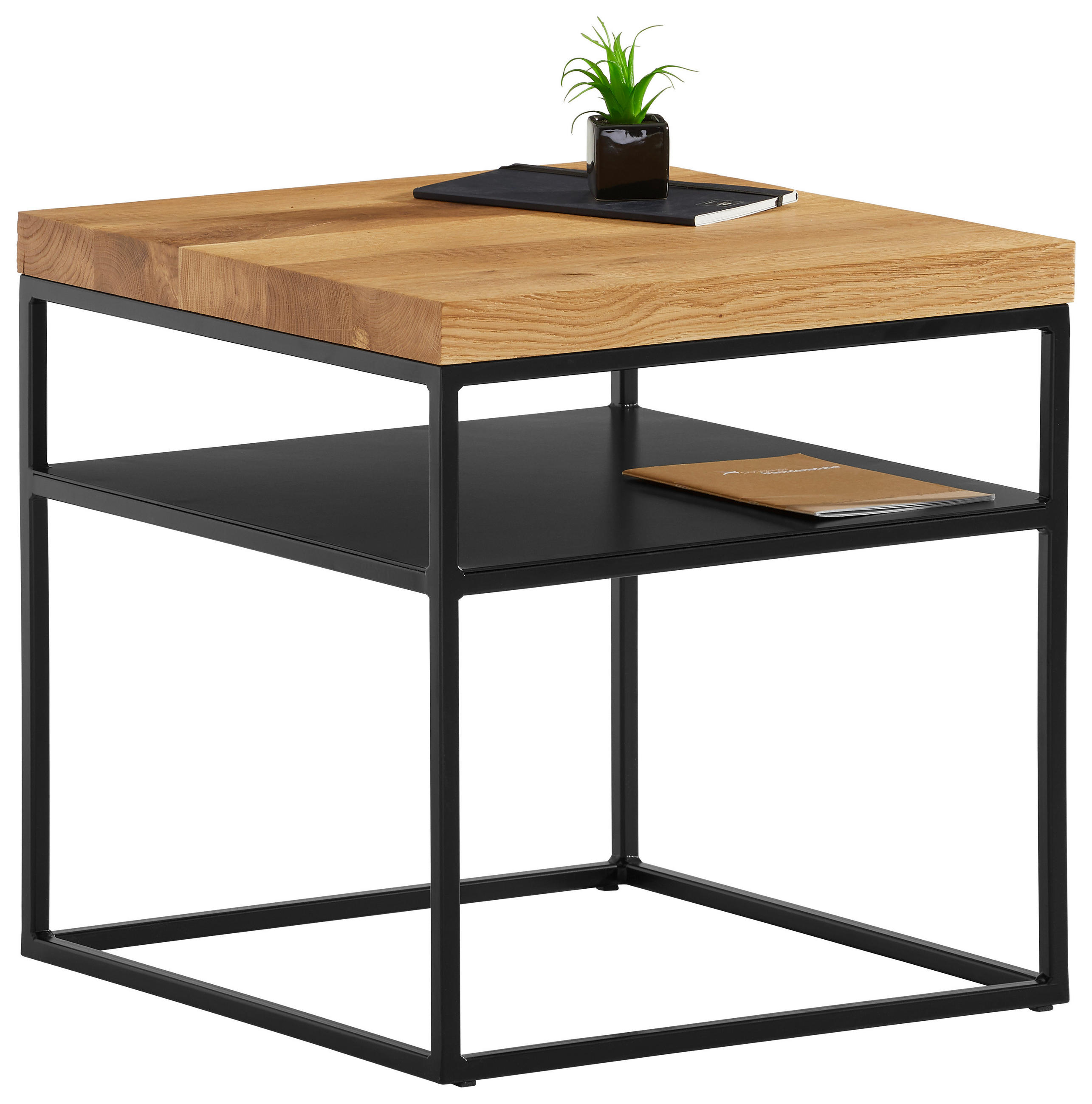 COUCHTISCH Eiche massiv 50/50/50 cm quadratisch Schwarz, Eichefarben  - Eichefarben/Schwarz, Design, Holz/Metall (50/50/50cm) - Novel