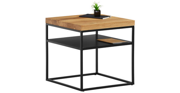 COUCHTISCH Eiche massiv 50/50/50 cm quadratisch Schwarz, Eichefarben - Eichefarben/Schwarz, Design, Holz/Metall (50/50/50cm) - Novel