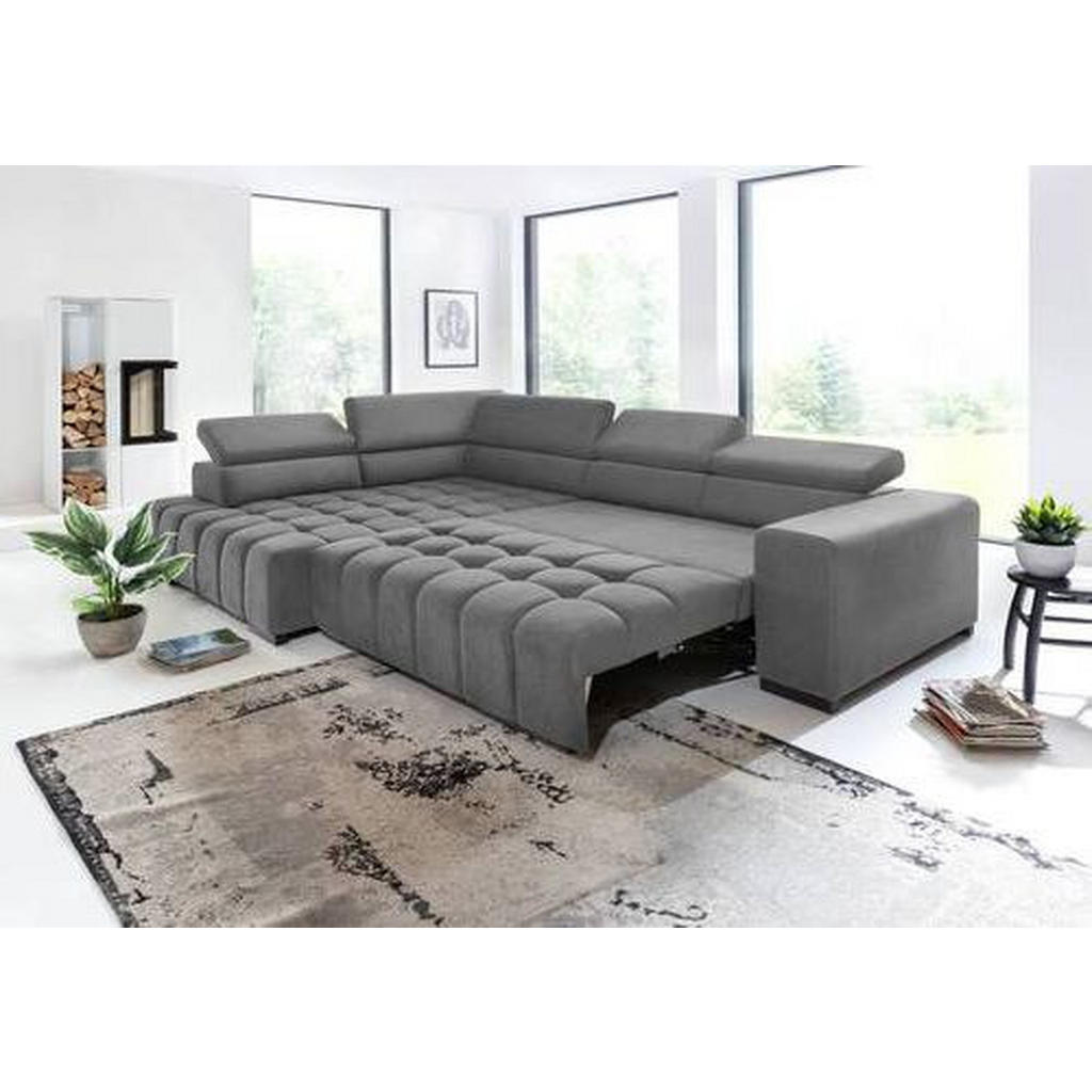 Thumbnail - Livetastic Eckschlafsofa, Grau, Textil, Buche, vollmassiv, 4-Sitzer, 307x201 cm, Made in EU, Schlafen auf Sitzhöhe, Rück...