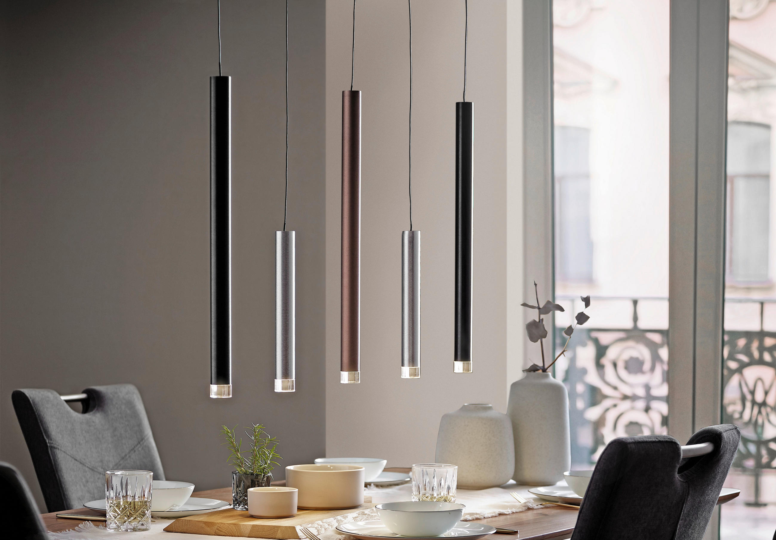 LED-HÄNGELEUCHTE CEMBALO 89/8,5/120 cm - Schwarz/Alufarben, Trend, Kunststoff/Metall (89/8,5/120cm) - Brilliant