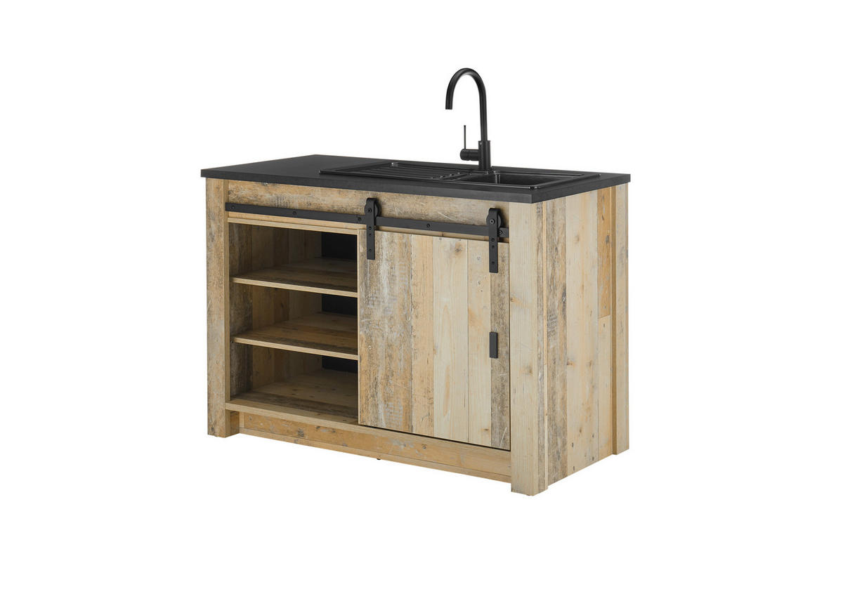 SPÜLENUNTERSCHRANK 133/93/64 cm  in Anthrazit, Naturfarben  - Anthrazit/Schwarz, Trend, Holzwerkstoff/Metall (133/93/64cm) - MID.YOU