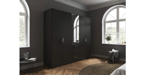 DREHTÜRENSCHRANK 251/223/61 cm,  in Graphitfarben, 5-türig  - Chromfarben/Edelstahlfarben, Basics, Glas/Holzwerkstoff (251/223/61cm) - Novel