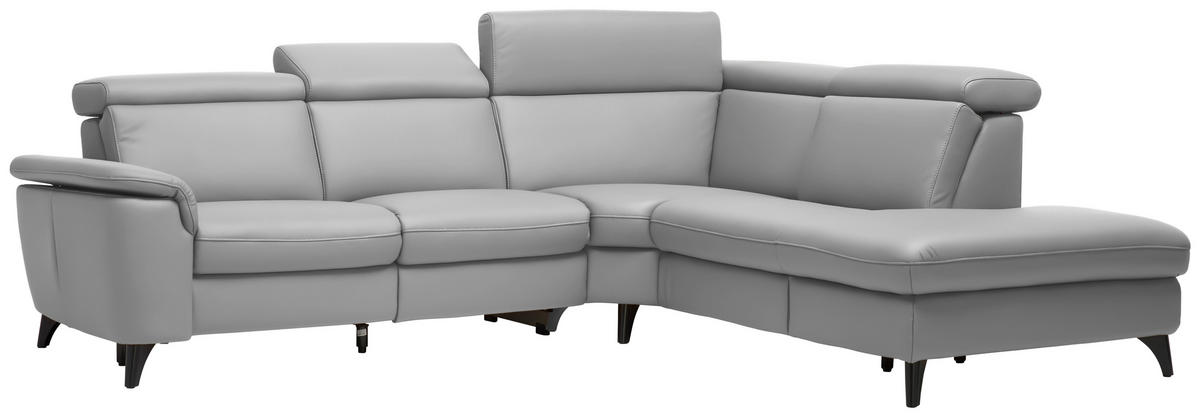 ECKSOFA in Echtleder Grau  - Schwarz/Grau, Design, Leder/Metall (285/239cm) - Cantus