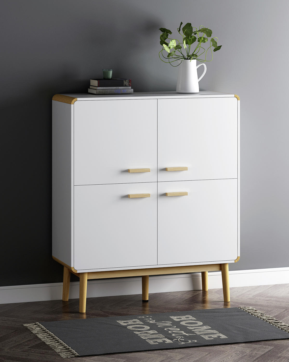VYSOKÁ KOMODA, kaučukové drevo, prírodná farba, biela, 104/123/40 cm - biela/prírodná farba, Design, drevo/kompozitné drevo (104/123/40cm) - MID.YOU