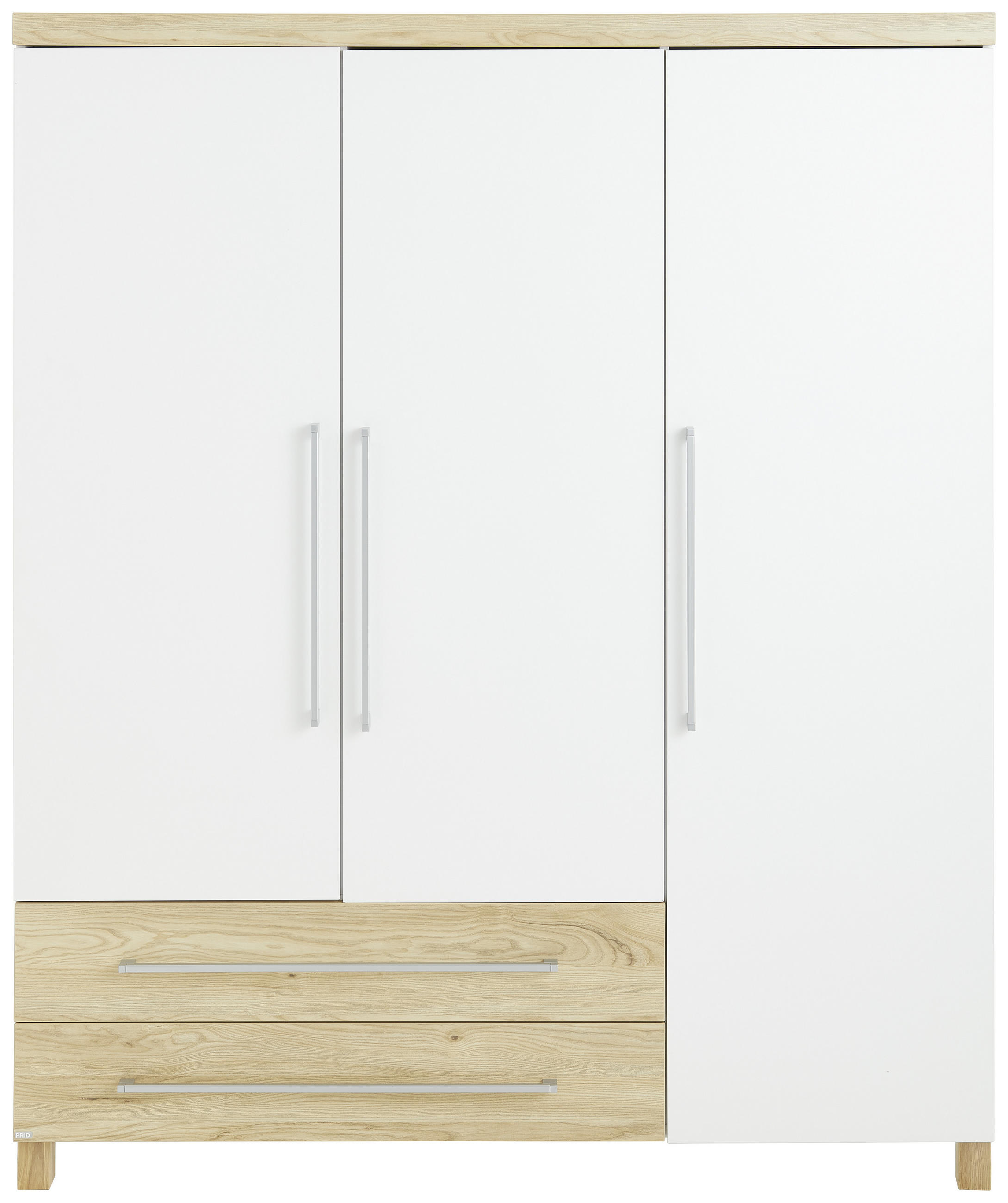 BABYKLEIDERSCHRANK Lennox Fresh Weiß, Eichefarben - Eichefarben/Silberfarben, Basics, Holzwerkstoff (164/198/55,9cm) - Paidi