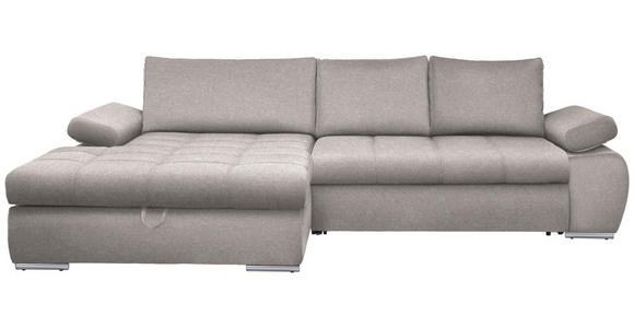 ECKSOFA Hellgrau Flachgewebe  inkl. Rückenkissen, Bettkasten, Schlaffunktion, Rücken echt, Armteilverstellung  - Chromfarben/Hellgrau, Design, Kunststoff/Textil (173/294cm) - Carryhome