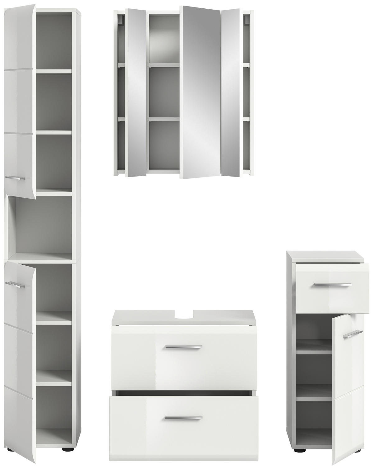 BADEZIMMER 4-teilig  in 120 cm  - Weiß Hochglanz/Silberfarben, MODERN, Holzwerkstoff/Kunststoff (120cm) - MID.YOU