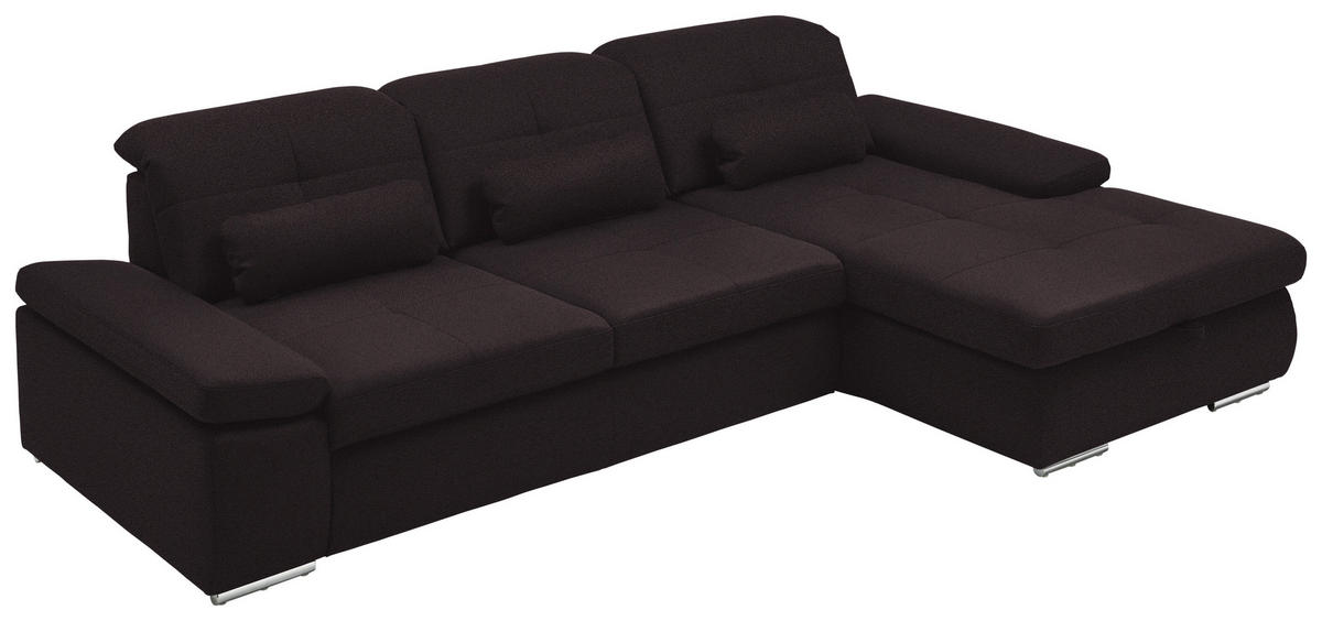 ECKSOFA  in Flachgewebe Schwarzbraun  309/195 cm  - Chromfarben/Schwarzbraun, Design, Textil (309/195cm) - Beldomo Style