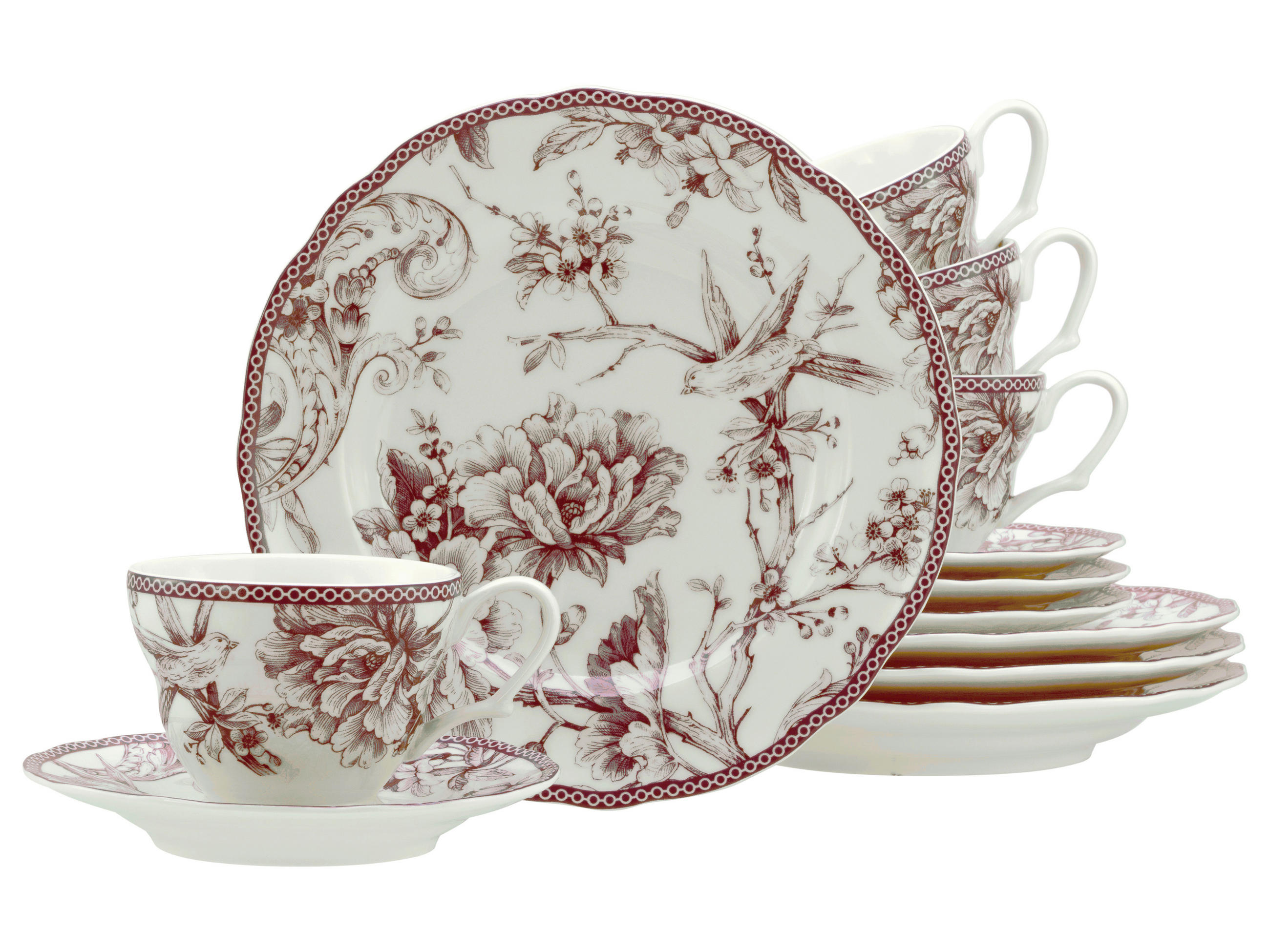 KAFFEESERVICE Weiß, Bordeaux Adelaide Rot 12-teilig  - Bordeaux/Weiß, Basics, Keramik - Creatable