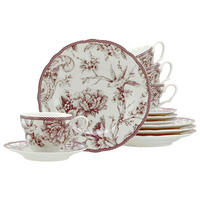 KAFFEESERVICE Weiß, Bordeaux Adelaide Rot 12-teilig  - Bordeaux/Weiß, Basics, Keramik - Creatable