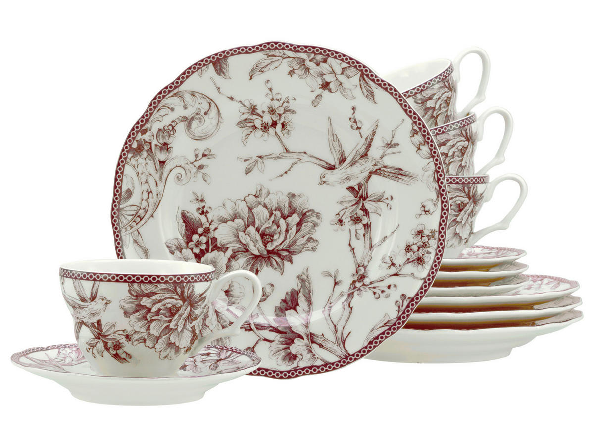 KAFFEESERVICE Weiß, Bordeaux Adelaide Rot 12-teilig  - Bordeaux/Weiß, Basics, Keramik - Creatable