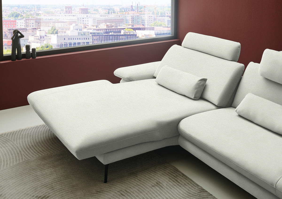 ECKSOFA Chenille, Flachgewebe Weiss  - Weiss/Schwarz, Design, Textil/Metall (180/284cm) - Dieter Knoll