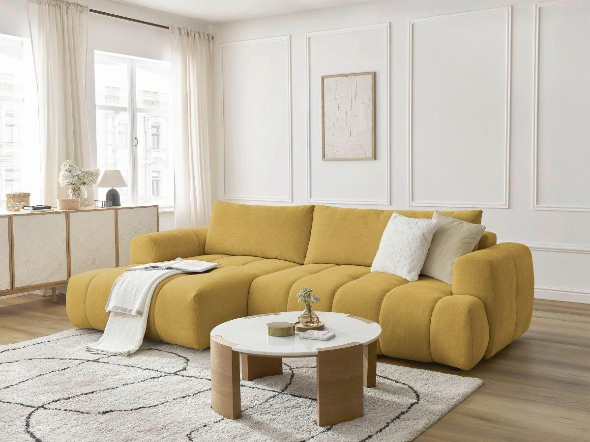 ECKSCHLAFSOFA FUJI Leinenoptik Gelb  inkl.  - Gelb/Schwarz, MODERN, Kunststoff/Textil (160/292cm)