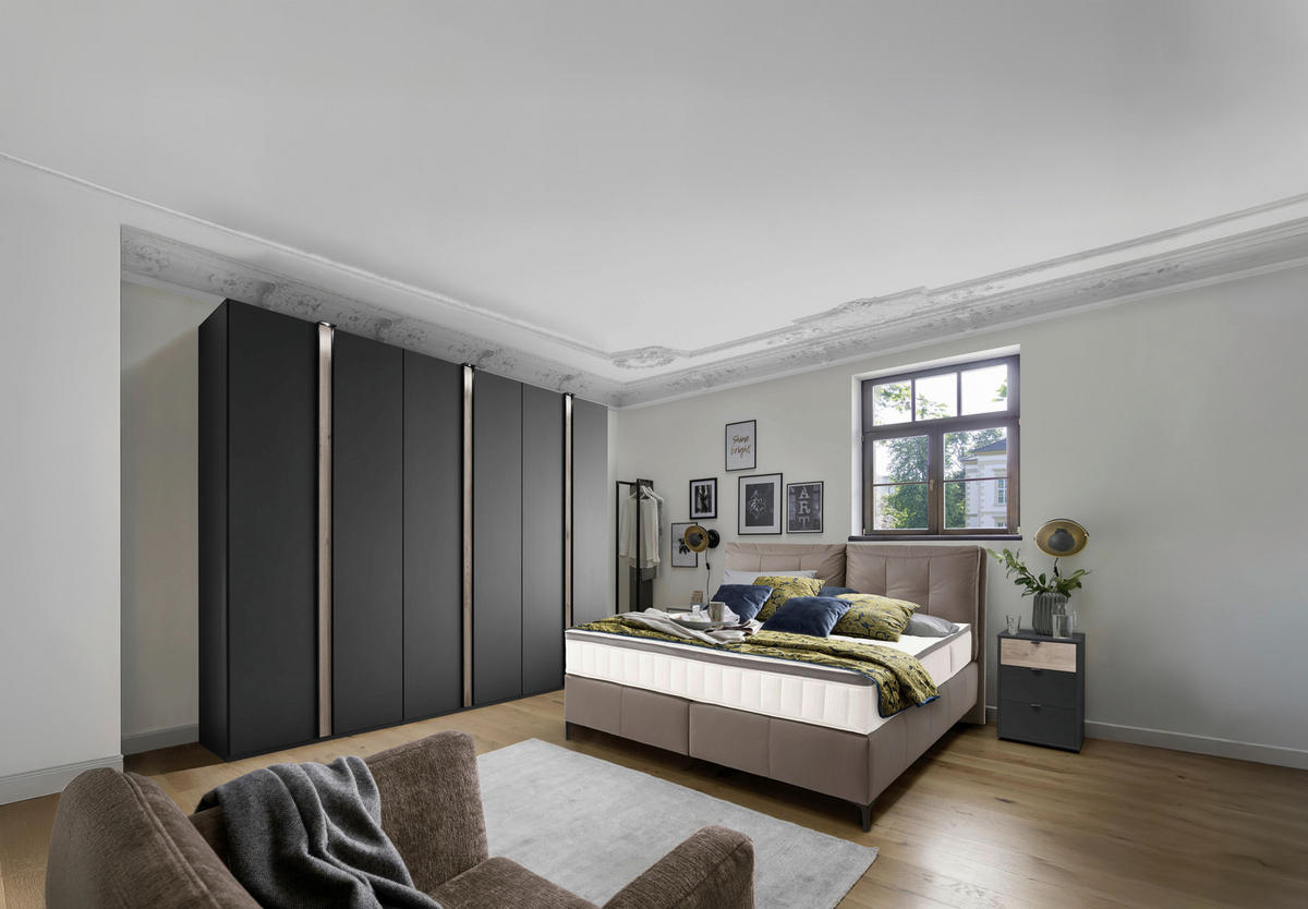 BOXSPRINGBETT 180/200 cm  in Braun  - Schwarz/Braun, Design, Leder/Holz (180/200cm) - Novel