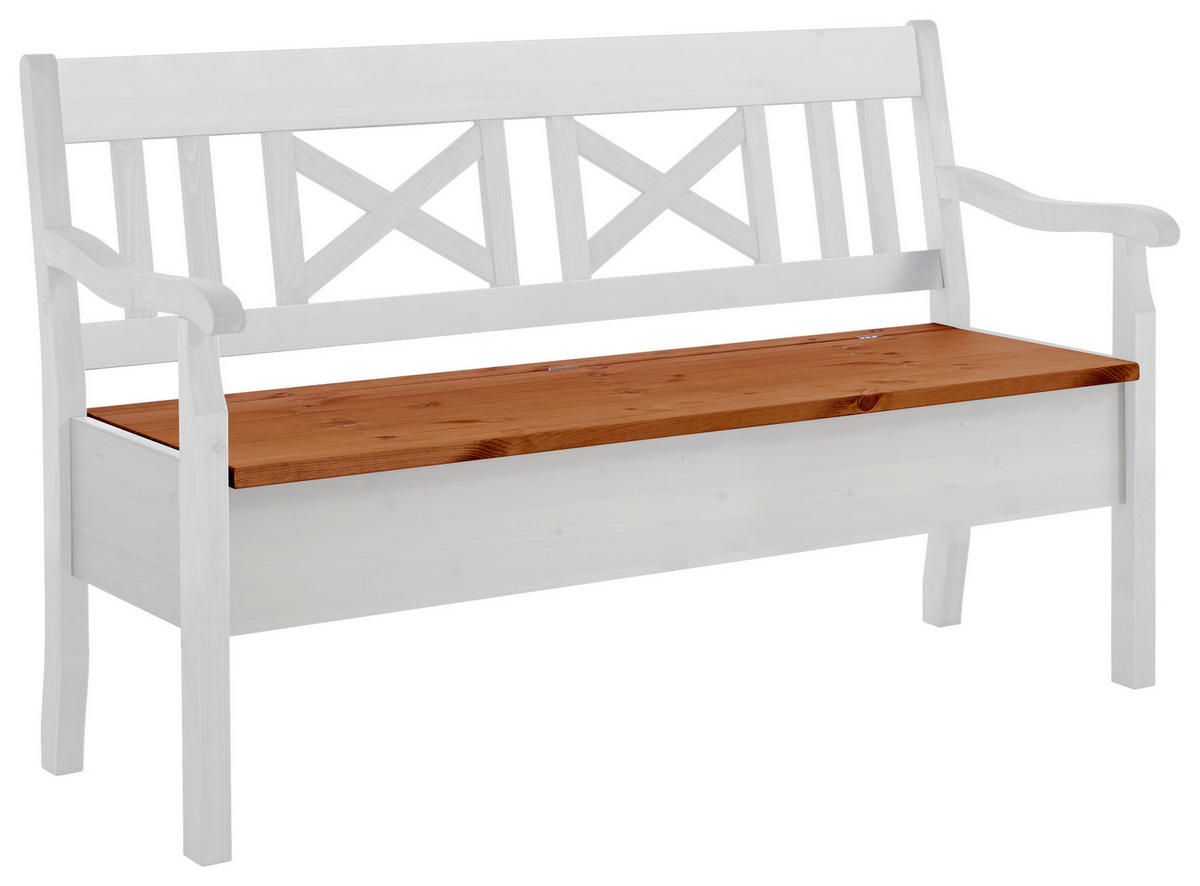 SITZBANK 148/93/58 cm Weiß, Bernsteinfarben Kiefer massiv  - Bernsteinfarben/Weiß, ROMANTIK / LANDHAUS, Holz (148/93/58cm) - Boxxx