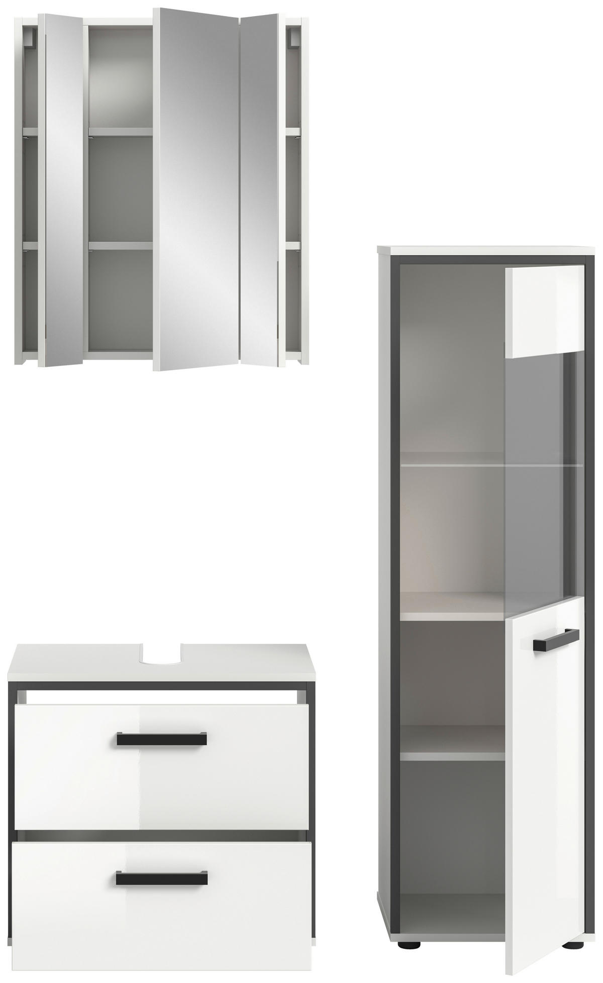 BADEZIMMER 3-teilig  in 100 cm  - Weiß Hochglanz/Schwarz, MODERN, Holzwerkstoff/Kunststoff (100cm) - MID.YOU