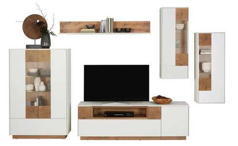 Wohnwand Weiss Eichefarben Mit Beleuchtung Kaufen