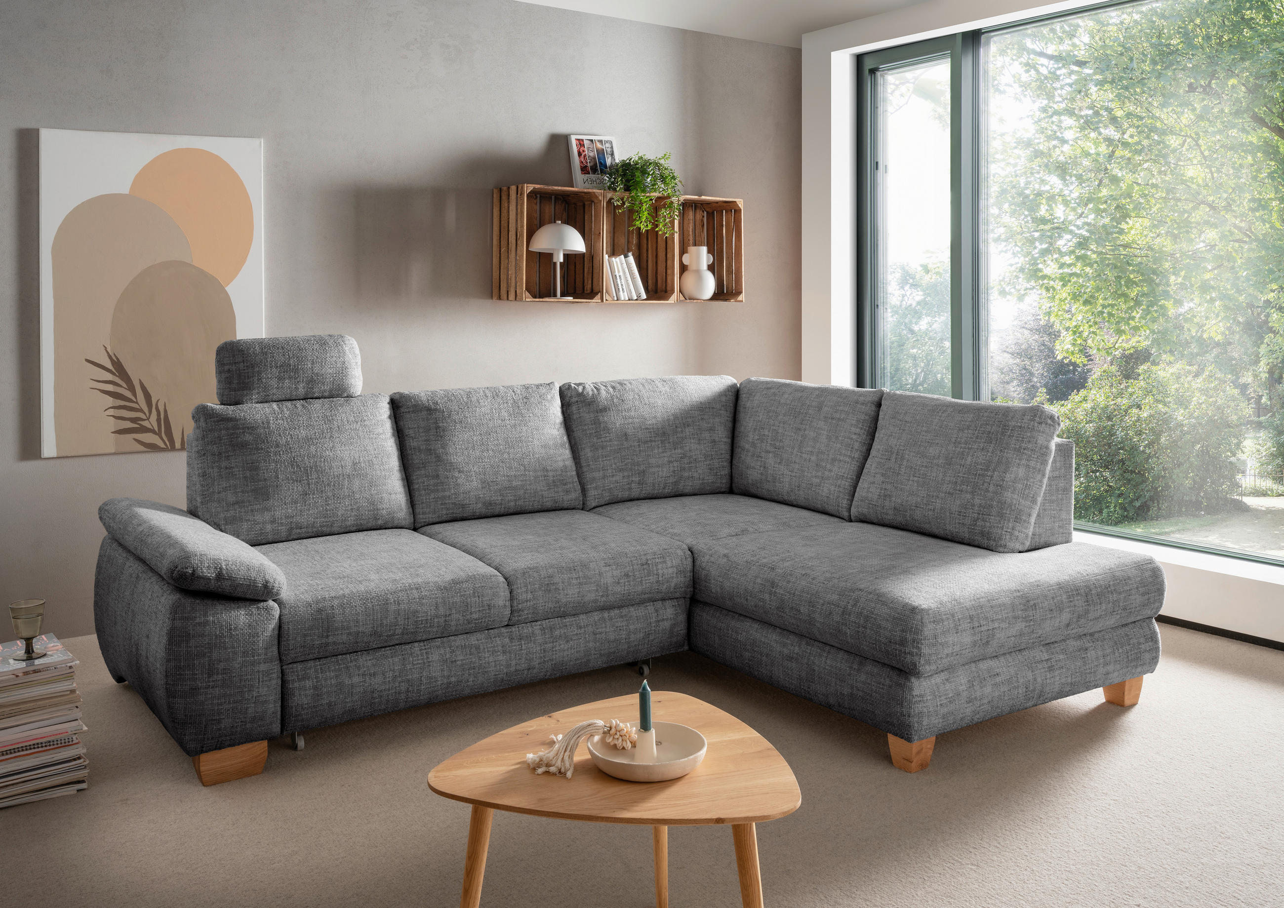 ECKSCHLAFSOFA Struktur Silberfarben  - Wildeiche/Silberfarben, Modern, Holz/Textil (265/206cm) - Livetastic