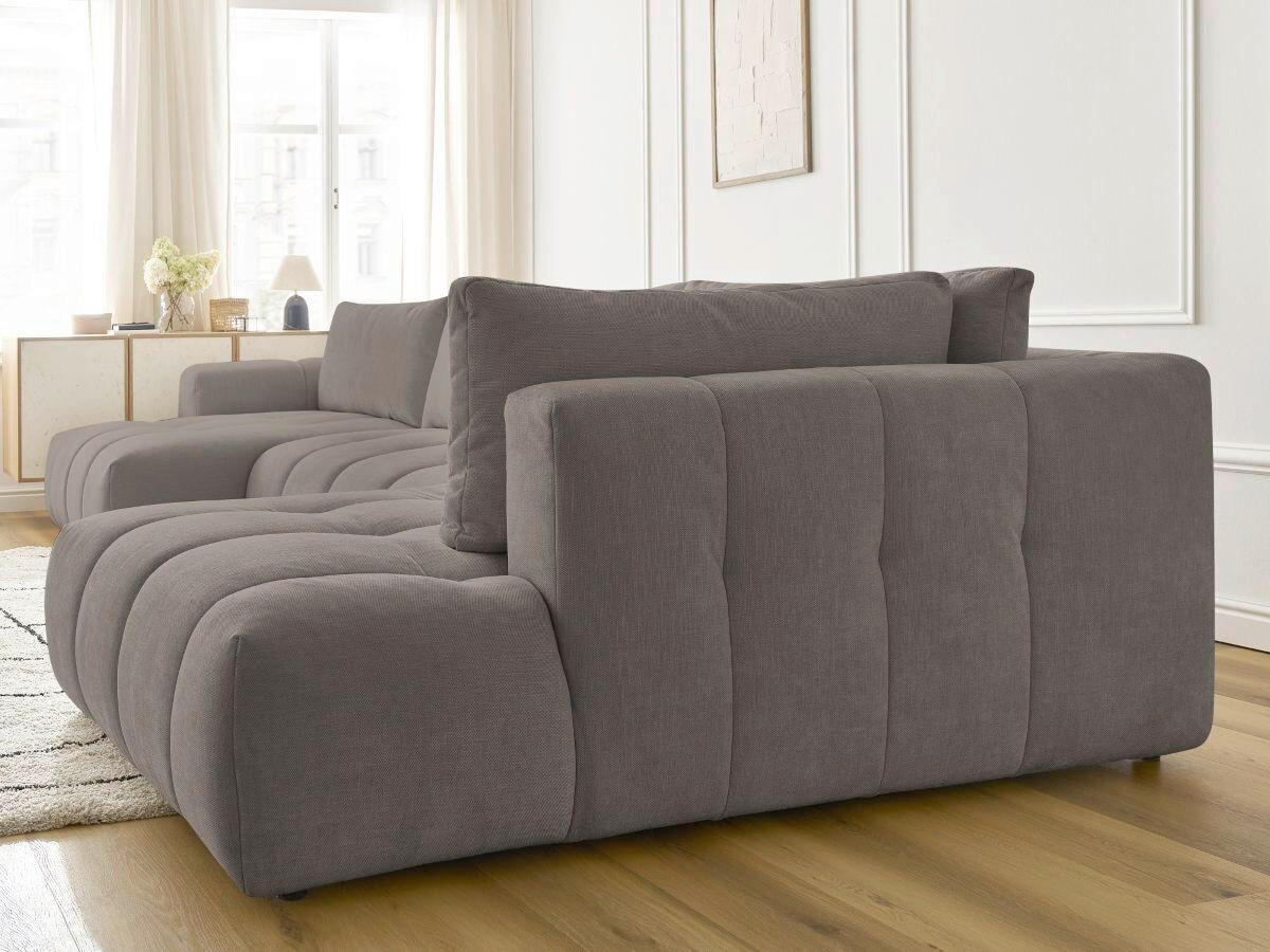 WOHNLANDSCHAFT  FUJI  Taupe Leinenoptik  - Taupe/Schwarz, MODERN, Kunststoff/Textil (160/377/204cm)