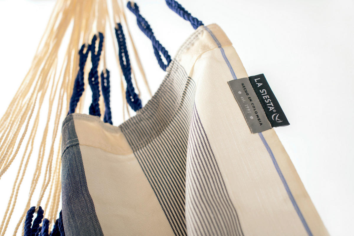 HÄNGESESSEL comfort outdoor 110/160/180 cm  - Weiß/Dunkelblau, KONVENTIONELL, Holz/Textil (110/160/180cm) - La Siesta