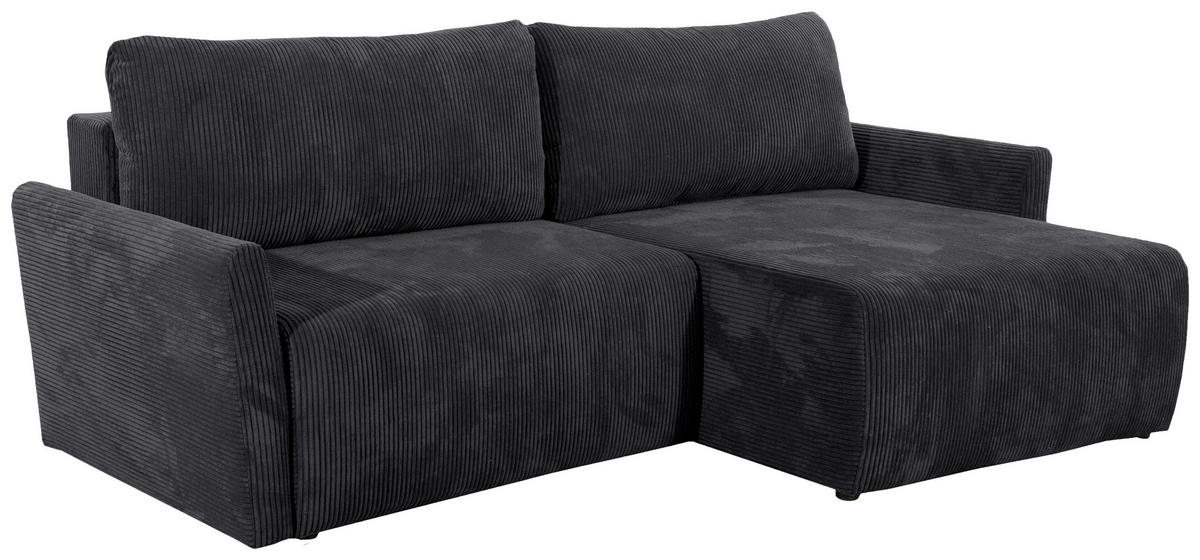 ECKSOFA in Cord Anthrazit  - Anthrazit/Schwarz, Konventionell, Kunststoff/Textil (228/146cm) - MID.YOU