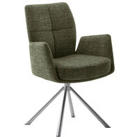 ARMLEHNSTUHL  Sitzfläche 360° drehbar, Stoffauswahl, Typenauswahl, Gestellauswahl Flachgewebe  Edelstahlfarben, Olivgrün  - Edelstahlfarben/Olivgrün, Design, Textil/Metall (60/87/61cm) - Novel